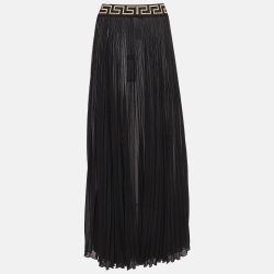 Pre Owned Versace Black Sheer Crepe Pleated Maxi Skirt S