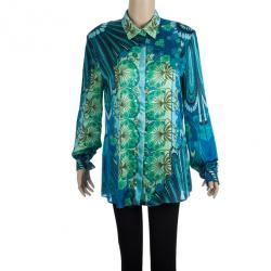 Pre Owned Versace Multicolor Printed Silk Shirt L