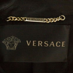 Pre Owned Versace Black Embossed Detail Leather Jacket M