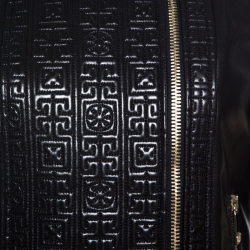 Pre Owned Versace Black Embossed Detail Leather Jacket M