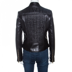 Pre Owned Versace Black Embossed Detail Leather Jacket M
