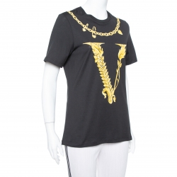 Pre Owned Versace Black Virtus Motif Printed Cotton Crewneck T-Shirt M