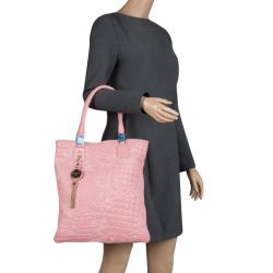Pre Owned Versace Pink Leather Embroidered Elettra Vanitas Tote