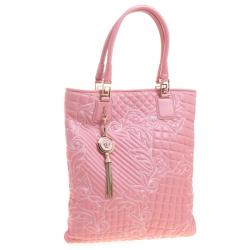 Pre Owned Versace Pink Leather Embroidered Elettra Vanitas Tote