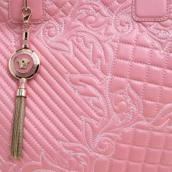 Pre Owned Versace Pink Leather Embroidered Elettra Vanitas Tote