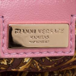 Pre Owned Versace Pink Leather Embroidered Elettra Vanitas Tote