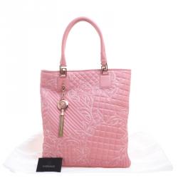 Pre Owned Versace Pink Leather Embroidered Elettra Vanitas Tote