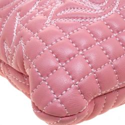 Pre Owned Versace Pink Leather Embroidered Elettra Vanitas Tote