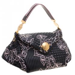 Versace Black/Pink Quilted Barocco Leather Top Handle Bag