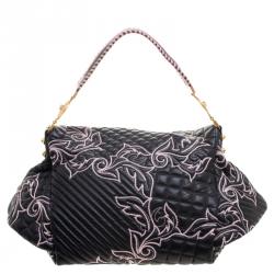 Versace Black/Pink Quilted Barocco Leather Top Handle Bag