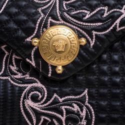 Versace Black/Pink Quilted Barocco Leather Top Handle Bag