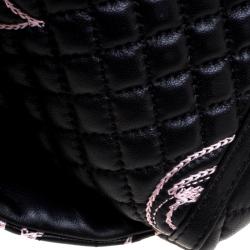 Versace Black/Pink Quilted Barocco Leather Top Handle Bag