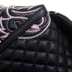 Versace Black/Pink Quilted Barocco Leather Top Handle Bag