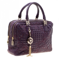 Versace Purple Leather Demetra Vanitas Top Handle Bag