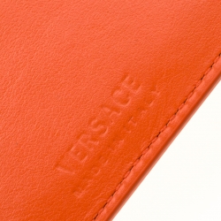 Pre Owned Versace Orange Leather Card Case
