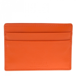 Pre Owned Versace Orange Leather Card Case