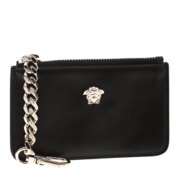 Pre Owned Versace Black Leather Coin Purse