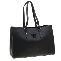 Pre Owned Versace Black Leather Palazzo Medusa Tote