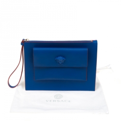 Pre Owned حقيبة كلتش فرساتشي حمالة معصم جلد زرقاء