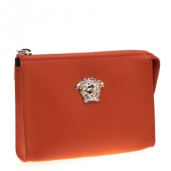 Pre Owned Versace Orange Leather Medusa Pochette