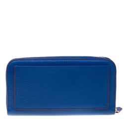 Versace Blue Leather Zip Around Continental Wallet
