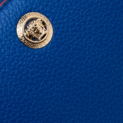 Versace Blue Leather Zip Around Continental Wallet