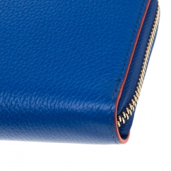 Versace Blue Leather Zip Around Continental Wallet