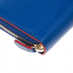 Versace Blue Leather Zip Around Continental Wallet