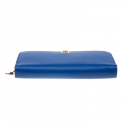 Versace Blue Leather Zip Around Continental Wallet