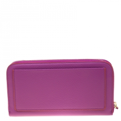 Versace Magenta Leather Zip Around Continental Wallet