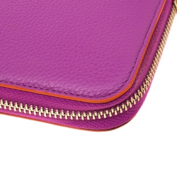 Versace Magenta Leather Zip Around Continental Wallet