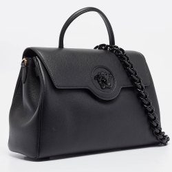 Pre Owned Versace Black Leather Large La Medusa Top Handle Bag