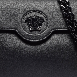 Pre Owned Versace Black Leather Large La Medusa Top Handle Bag