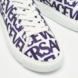 Versace White/Black Leather Logo All Over Contrasting Lace Up Sneakers Size 40