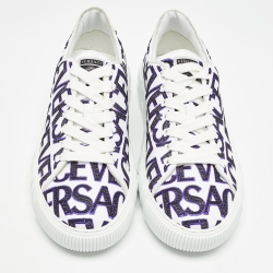 Versace White/Black Leather Logo All Over Contrasting Lace Up Sneakers Size 40