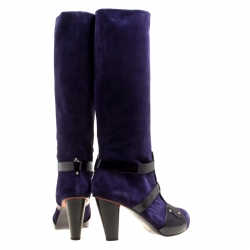 Pre Owned Versace Purple Suede Knee Length Boots Size 41