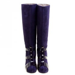 Pre Owned Versace Purple Suede Knee Length Boots Size 41