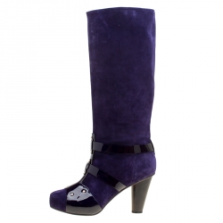 Pre Owned Versace Purple Suede Knee Length Boots Size 41