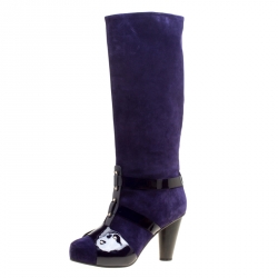 Pre Owned Versace Purple Suede Knee Length Boots Size 41