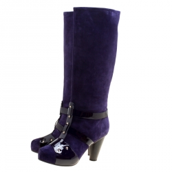 Pre Owned Versace Purple Suede Knee Length Boots Size 41