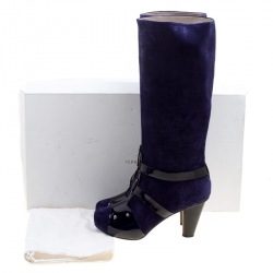 Pre Owned Versace Purple Suede Knee Length Boots Size 41