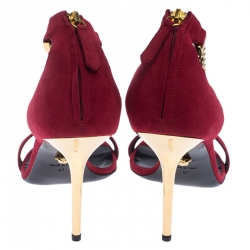 Pre Owned Versace Red Suede Signature Medusa Ankle Cuff Sandals Size 41