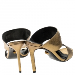 Versace Metallic Gold Leather Icon Medusa Mule Sandals Size 37