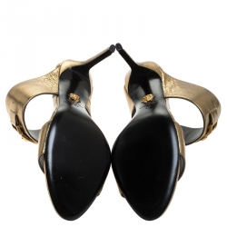 Versace Metallic Gold Leather Icon Medusa Mule Sandals Size 37