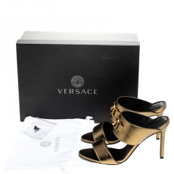 Versace Metallic Gold Leather Icon Medusa Mule Sandals Size 37