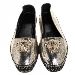 Versace Metallic Gold Medusa Slip On Espadrille Flats Size 37