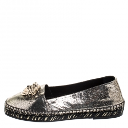 Versace Metallic Gold Medusa Slip On Espadrille Flats Size 37