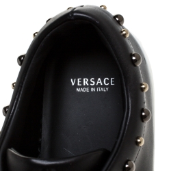 Versace Black Studded Leather Medusa City Platform Sneakers Size 39