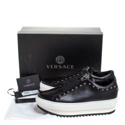 Versace Black Studded Leather Medusa City Platform Sneakers Size 39