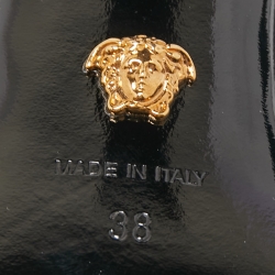 Pre Owned Versace Black Satin Medusa Chain Ankle Strap Sandals Size 38